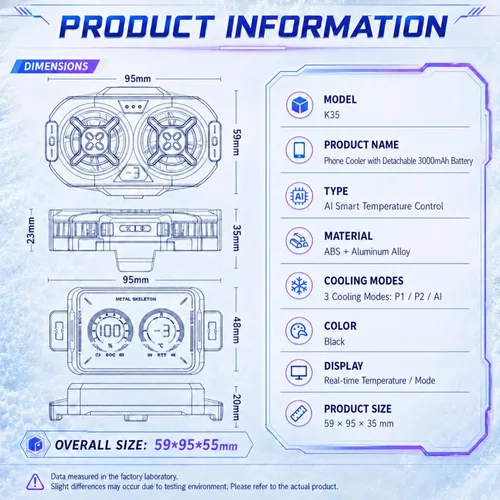 Vista 9 de Enfriador de teléfono con batería desmontable de 3000 mAh, batería sin cable o refrigeración con cable USB-C, enfriador semiconductor de doble