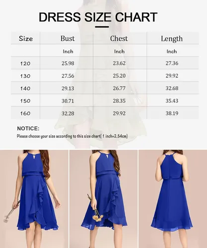 Vista 6 de Vestido de dama de honor para niños, de gasa, con cuello halter, acampanado, elegante, para boda, de 5 a 14 años