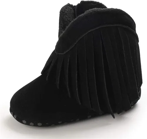 Vista 8 de Timatego Botas vaqueras con borlas para bebé, con cremallera lateral, antideslizantes, para bebés, bebés, para primer caminante, cálidos, para 02