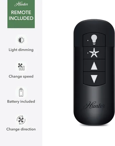 Vista 4 de Hunter Gatlinburg, ventilador de techo, para interiores, 5 aspas, 52 pulgadas, negro mate con luces LED y control remoto, montaje estándar