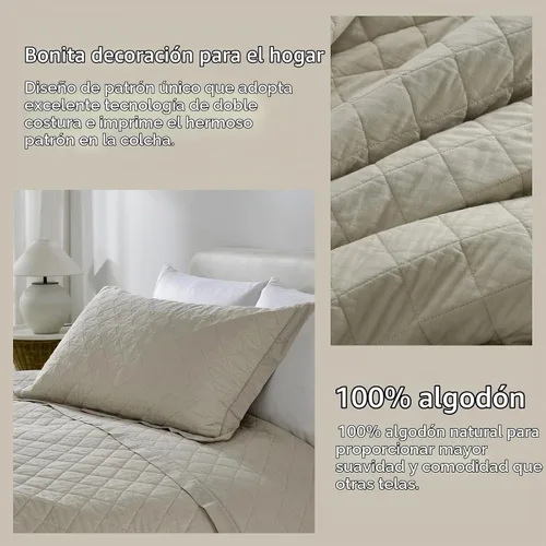 Vista 5 de Finlonte Juego de edredón tamaño King, 100% algodón, edredón de color liso, tamaño King, colcha con patrón de diamantes, edredón acolchado ligero