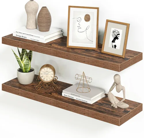 Vista 17 de Heimlove Juego de 2 estantes flotantes de 16 pulgadas para pared, estante negro para baño pequeño, dormitorio, sala de estar, cocina, decoración