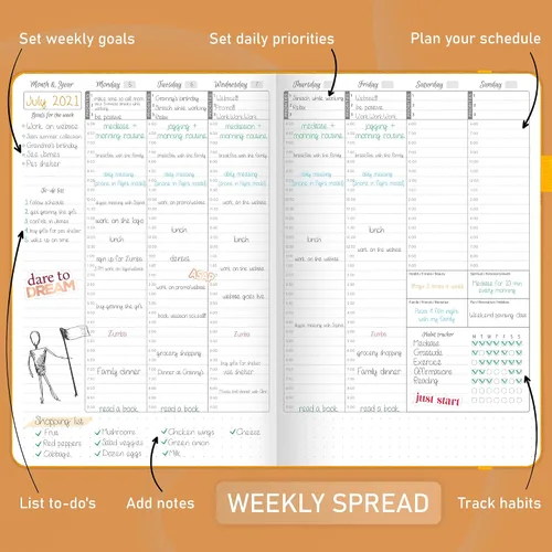 Vista 3 de GoGirl Agenda semanal – Planificador de trabajo y vida por hora con ranuras de tiempo – Organizador vertical para productividad diaria, A5