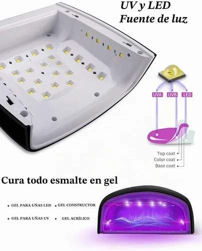 Vista 2 de Lámpara de uñas LED UV, secador de esmalte de gel inalámbrico para manicura de gel profesional - negro