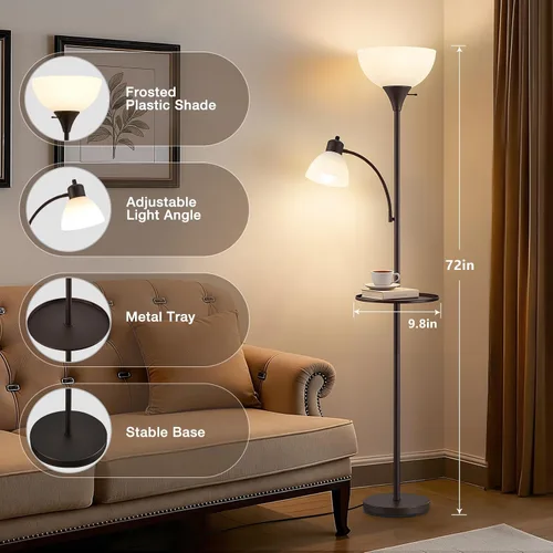 Vista 2 de Luvkczc Lámpara de pie de 72 pulgadas con mesa, luces de lectura ajustables, lámparas de pie modernas para sala de estar, dormitorio, oficina, Marrón