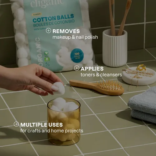 Vista 6 de Cliganic Bolas de algodón orgánico súper jumbo (100 unidades), hipoalergénicas, absorbentes, de tamaño grande, 100% puro (el embalaje puede variar)