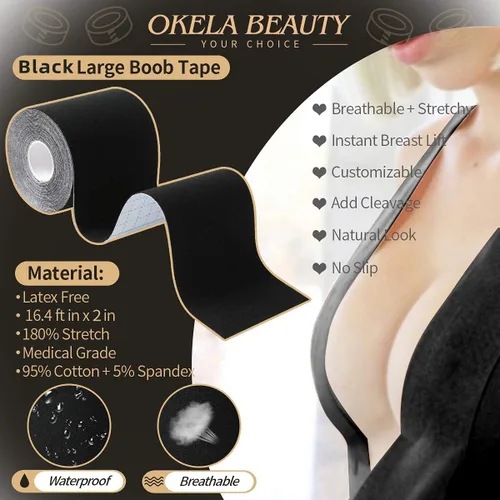 Vista 2 de Okela Cinta de levantamiento de senos, cinta de Bob a prueba de sudor, cinta corporal para todos los senos, cinta de levantamiento instantáneo