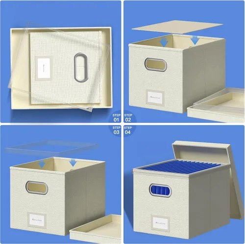 Vista 7 de Caja Organizadora de Archivos - Cajas de Archivos para Archivos Colgantes con Tapa Juego de 2 Organizador de Carpetas Colgantes Decorativas