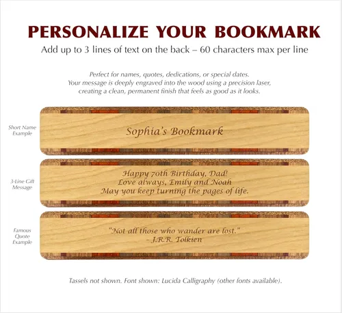 Vista 5 de Marcador de madera grabado con borla, también disponible sin personalización