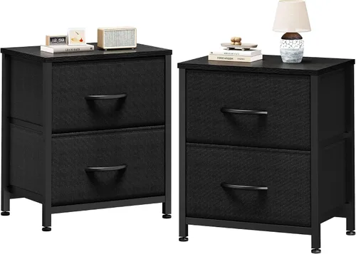 Vista 14 de Sweetcrispy - Mesita de noche pequeña con 2 cajones de tela, mesa auxiliar para dormitorio, para mesita de noche de 20 pulgadas de alto para Negro