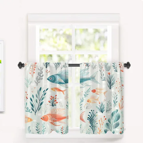 Vista 144 de Cortinas opacas de poliéster multicapa para cafetería, con diseño de diamantes, 2 unidades, 26 x 24 pulgadas