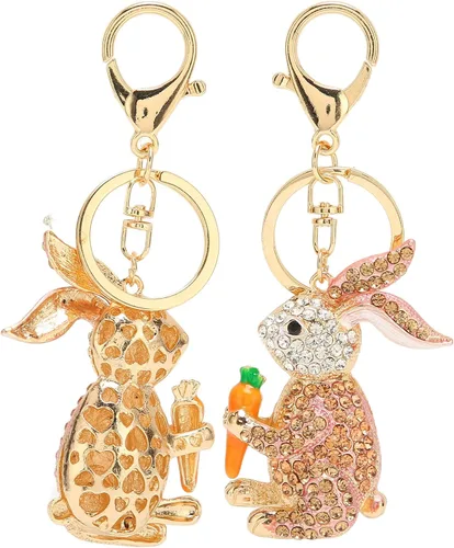 Vista 4 de Betued Key Chains Metal Rabbit Keychain Quick Release Keychain Organizer Portable Key Rings Inlaid Decoration Cartoon Bunny