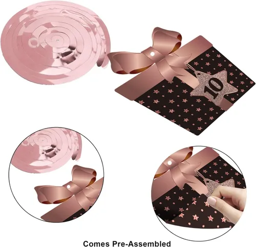 Vista 4 de Decoraciones colgantes de techo de remolinos de 10 años, 10 espirales colgantes de papel de aluminio con recortes para 10 años de edad, suministros