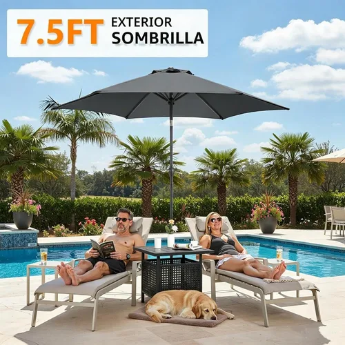 Vista 6 de VINGLI Mesa auxiliar para exteriores con sombrilla de patio de 7.5 pies, mesa de patio pequeña con agujero para sombrilla de 1.57 pulgadas, altura