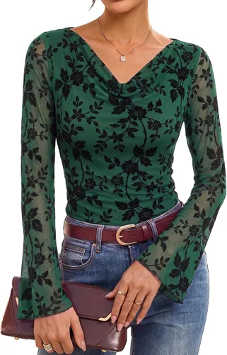 Vista 9 de GRACE KARIN Blusas de malla estilo bohemio para mujer, estilo casual