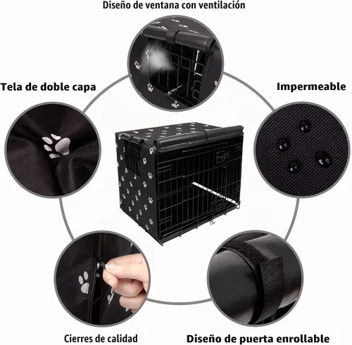 Vista 3 de Pet Prime Funda para jaula de perro para interiores y exteriores, duradera, resistente al viento, 600D, tela Oxford para perreras de 24, 30, 36, 42