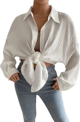 Vista 4 de SweatyRocks Blusa tipo túnica de manga larga con cuello para mujer de gran tamaño con botones