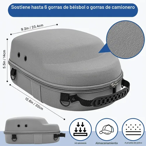 Vista 2 de Hat Travel Case - Funda rígida para gorras de béisbol para viajes y hogar, protege hasta 6 gorras, color gris claro