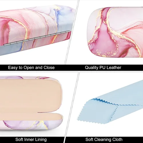 Vista 4 de NPOOYI Eyeglasses Case, Hard Shell Protective Case for Glasses, Unisex for Women Men, Glass Case with Cleaning Cloth