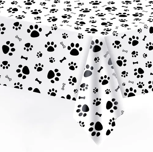 Vista 10 de DUAIAI Mantel con estampado de patas, 1 paquete de plástico de tamaño grande de 54 x 108 pulgadas, mantel con estampado de pata de perro y letrero