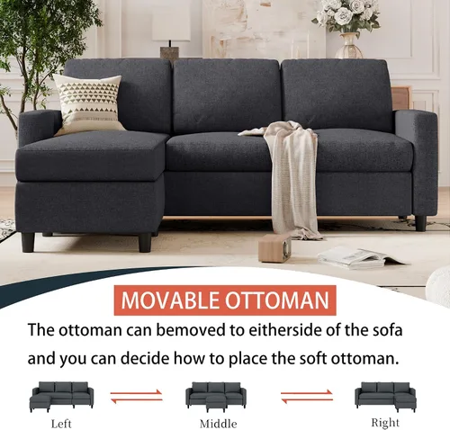 Vista 4 de SUNLEI Sofá seccional modular de 187 cm, cómodo sofá tipo nube con otomano móvil, sofá modular en forma de L de asiento profundo, sofás seccionales