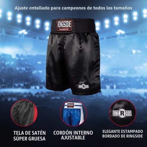 Vista 7 de Ringside Pro-Style Boxing Trunks, Satin Shorts for Men and Women, Ideal for Boxing, MMA, Muay Thai Negro