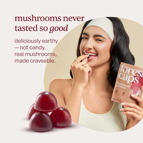 Vista 3 de Forest Caps Gomitas de hongos – Melena de León, Reishi y Cordyceps – Enfoque, calma y energía natural – Extractos corporales frutales orgánicos