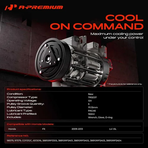 Vista 2 de A-Premium Compresor de aire acondicionado con embrague compatible con Honda Fit 1.5L 2009-2013