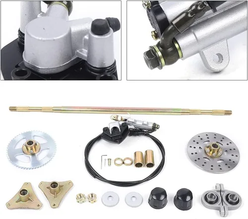 Vista 4 de Kit completo de eje trasero de 740 mm + conjunto de freno y piñón, para Go Kart, ATV, Quad, Buggy, mini bicicleta de bricolaje