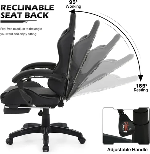 Vista 6 de MoNiBloom Silla de juegos de computadora con reposapiés y soporte lumbar, silla de carreras ergonómica de altura ajustable para adultos