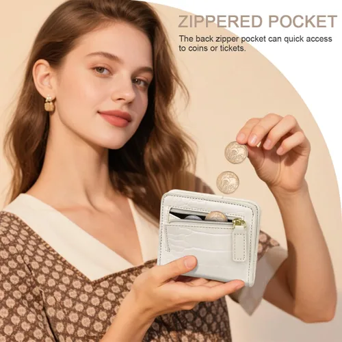 Vista 4 de Billetera para mujer, pequeña, plegable, para tarjetas de crédito, con bloqueo Rfid, de lujo, piel sintética, de cocodrilo, monedero pequeño