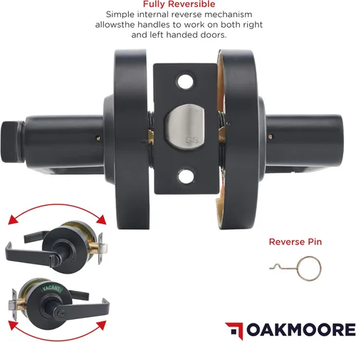 Vista 5 de Oakmoore Manija de puerta comercial - Cerradura de baño ocupada vacante Cerradura de puerta de baño negra para edificios públicos e industriales