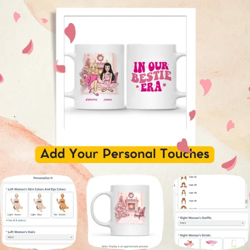 Vista 3 de Gossby Taza de café de Navidad personalizada para amigas, regalo de amistad de Navidad personalizado para 2 mejores amigos con diseño, nombre, taza