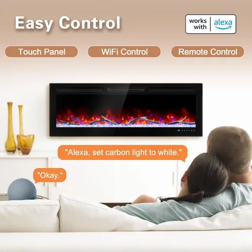 Vista 6 de Cheerway Chimenea eléctrica inteligente WiFi de 42 pulgadas, calentador eléctrico empotrado y montado en la pared con sonido crepitante y llama