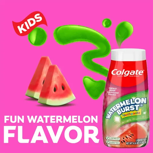 Vista 4 de Colgate pasta de dientes anticavidades para niños con flúor para edades de 2+, sabor a explosión de sandía - 4.6 onzas (4 unidades) For Ages 2 and