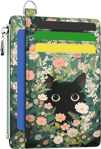 Vista 17 de Hancynir Cartera delgada para mujer con soporte para tarjetas de crédito RFID, pequeña mini funda para tarjetas con bolsillo frontal de PU, cartera