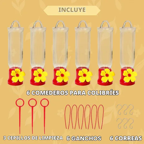 Vista 5 de JOIEDOMI Juego de 6 mini comederos para colibríes con cables para colgar, juego de comederos transparentes para colibríes al aire libre con 3