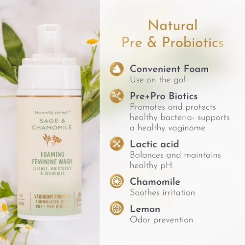Vista 3 de Honestly pHresh Jabón femenino espumoso para mujeres, limpiador íntimo natural equilibrado con pH con prebióticos y probióticos. Vegano, seguro