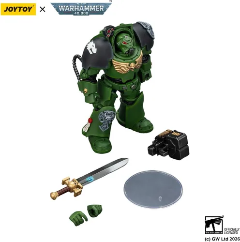 Vista 6 de JOYTOY Warhammer 40K 1/18 Figura de acción Salamanders Terminator 1 con espada de poder y bolter de tormenta modelo de 5.6 pulgadas, regalo