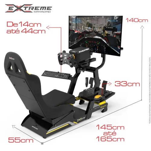 Vista 5 de Extreme Simracing Racing Simulator Cockpit With All Accessories (BlackYellow) - VIRTUAL EXPERIENCE V 3.0 Racing Simulator For Logitech G27, G29