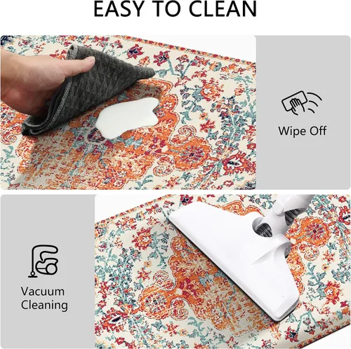 Vista 5 de MAYHMYO Tapete de cocina bohemio, antifatiga, étnico, acolchado, color naranja y azul, alfombras de cocina antideslizantes para cocina, suelo
