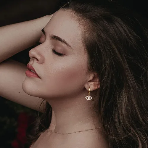 Vista 2 de VACRONA - Aretes tipo arracadas para mujer, chapados en oro de 14 quilates, diseño de aro de arracada