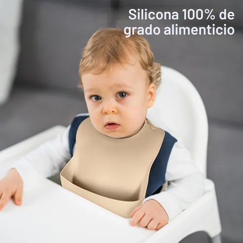 Vista 3 de Eascrozn Juego de 3 baberos de silicona para bebés y niños pequeños, sin BPA, suaves y ajustables impermeables para alimentos esenciales Azul