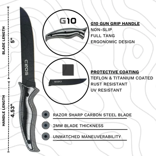 Vista 2 de SORD - Cuchillo de pesca – Cuchillo utilitario de 5 pulgadas para pesca y caza – Equipo de caza de hoja fija y equipo de pesca – Incluye funda Kydex
