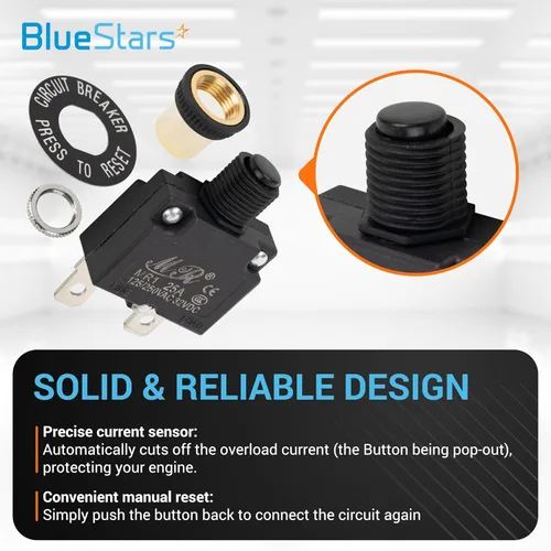 Vista 6 de BlueStars Paquete de 5 disyuntores térmicos de 3 amperios 125/250 V CA 32 V CC, protector de sobrecarga con botón de reinicio manual, terminales