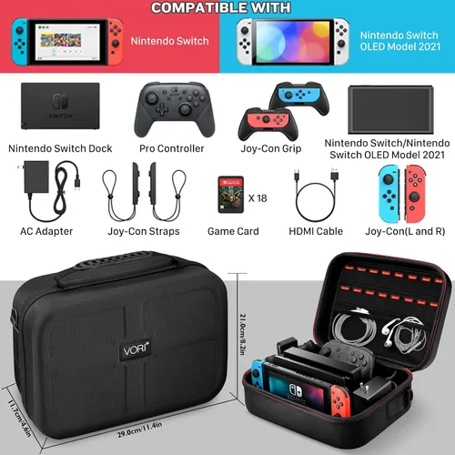 Vista 2 de VORI Carrying Case for Nintendo Switch 2017Switch OLED Model 2021, Protective Hard Portable EVA Travel Carry Case Storage Shell Pouch for Nintendo