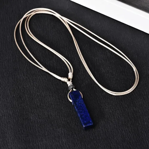 Vista 3 de JBAERD Collar de cuerda de cristal, collar con colgante rectangular, ajustable, piedra curativa natural, cuarzo, barra simple, amuleto de piedras