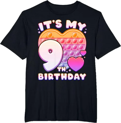 Vista 38 de Pop-it Birthday Girl 9 años de edad, Push it Pop Fidget Bubble Camiseta, Negro