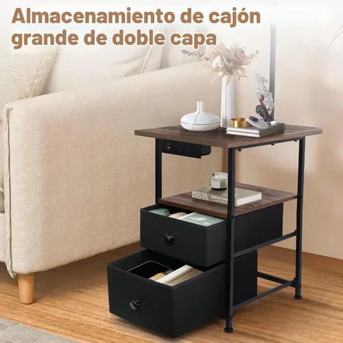 Vista 2 de PESRAE Lámpara de pie con mesa y 2 cajones, mesa auxiliar con luz de lectura de 3 temperaturas de color, lámpara de mesa lateral con USB y puertos