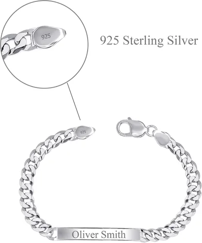 Vista 4 de LeCalla Pulsera personalizada con nombre de identificación personalizada grabada Pulsera de identificación de barra de eslabones para hombre